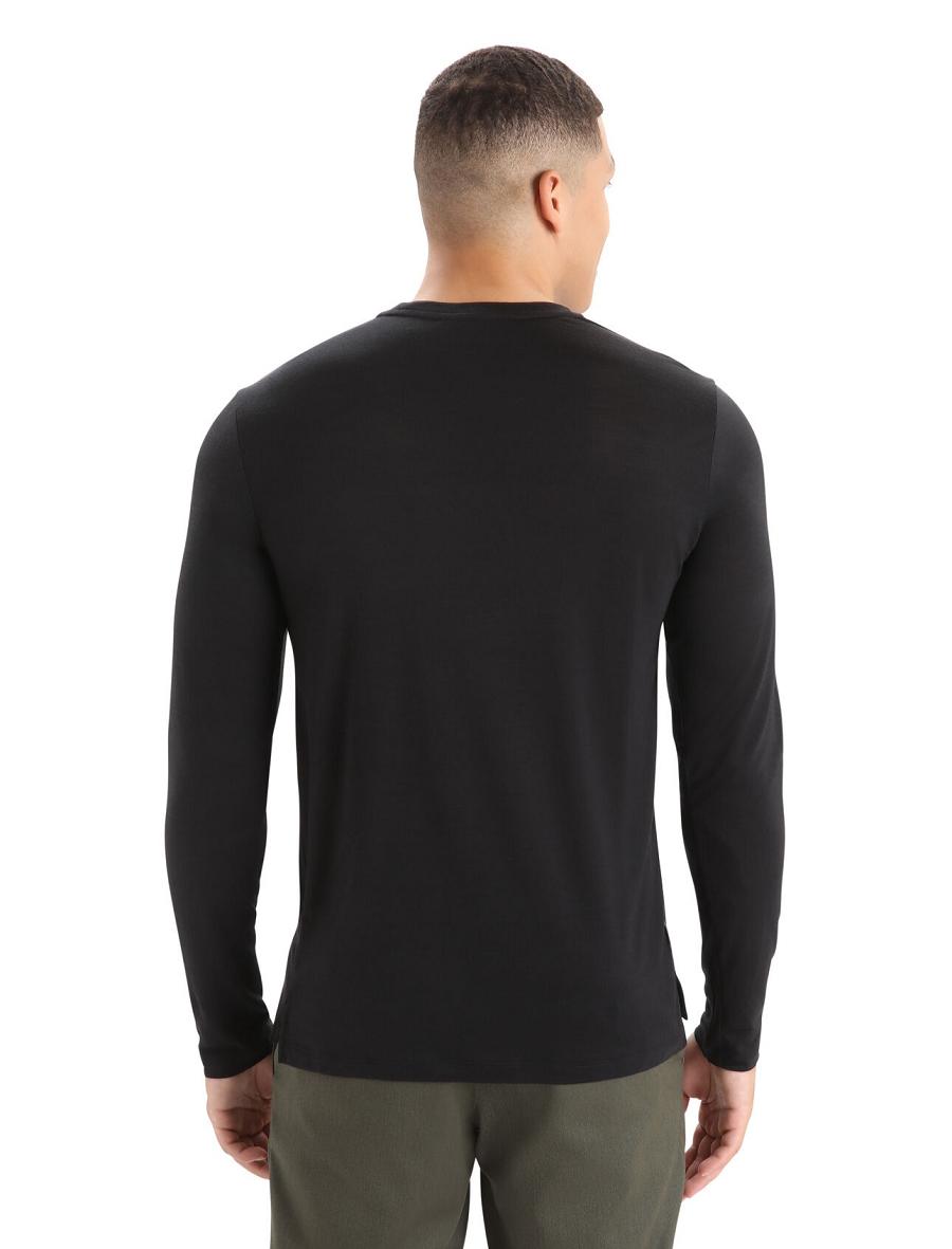 Men's Icebreaker Merino Sphere II T-Shirt Long Sleeve Black | CA 1716HAPK